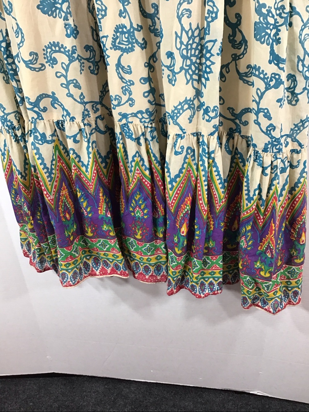 Free People Canyon Rose Cream Tiered Boho Flared Skirt with Teal Accents M - Picture 4 of 10